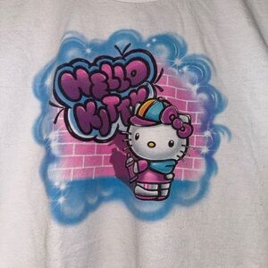 Hello Kitty White Tee with Pink & Blue Graffiti Artwork